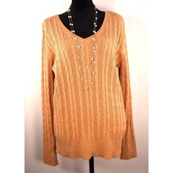 St. Johns Bay Women's V-Neck‎ Cable Knit Sweater Size Large - Picture 1 of 12
